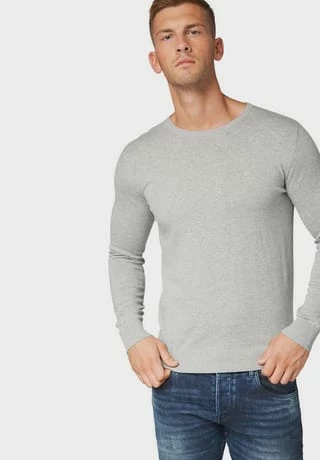 TOM TAILOR Strickpullover, Basic, Rippbündchen, Für Herren Grau 5 TOM TAILOR Strickpullover, Basic, Rippbündchen, Für Herren Grau – Bild 3