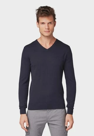 TOM TAILOR Pullover, V-Ausschnitt, Baumwolle, Für Herren 13160 KNITTED NAV 4 TOM TAILOR Pullover, V-Ausschnitt, Baumwolle, Für Herren 13160 KNITTED NAV – Bild 2