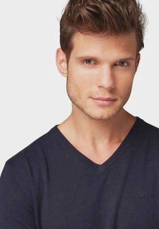 TOM TAILOR Pullover, V-Ausschnitt, Baumwolle, Für Herren 13160 KNITTED NAV 6 TOM TAILOR Pullover, V-Ausschnitt, Baumwolle, Für Herren 13160 KNITTED NAV – Bild 4