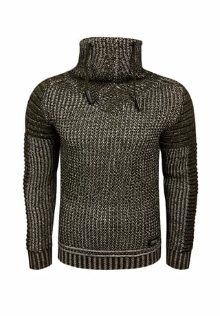 RUSTY NEAL Strickpullover Mit Hochabschließendem Kragen Khaki 3 RUSTY NEAL Strickpullover Mit Hochabschließendem Kragen Khaki