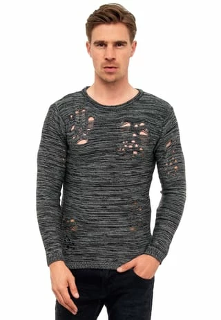 RUSTY NEAL Pullover Im Angesagten Used-Design Grau 5 RUSTY NEAL Pullover Im Angesagten Used-Design Grau – Bild 3