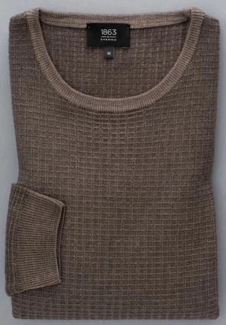 ETERNA Unifarbener Herren-Strickpullover Beige 7 ETERNA Unifarbener Herren-Strickpullover Beige – Bild 5