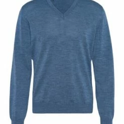 MAERZ MUENCHEN Pullover, Strick, V-Ausschnitt, Ripp-Details, Uni, Für Herren 382 DENIM
