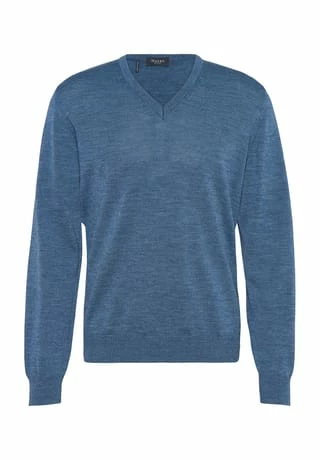 MAERZ MUENCHEN Pullover, Strick, V-Ausschnitt, Ripp-Details, Uni, Für Herren 382 DENIM 3 MAERZ MUENCHEN Pullover, Strick, V-Ausschnitt, Ripp-Details, Uni, Für Herren 382 DENIM