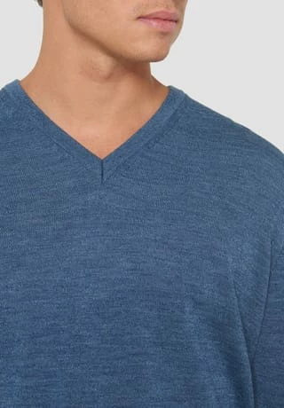 MAERZ MUENCHEN Pullover, Strick, V-Ausschnitt, Ripp-Details, Uni, Für Herren 382 DENIM 6 MAERZ MUENCHEN Pullover, Strick, V-Ausschnitt, Ripp-Details, Uni, Für Herren 382 DENIM – Bild 4