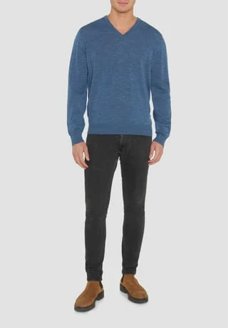 MAERZ MUENCHEN Pullover, Strick, V-Ausschnitt, Ripp-Details, Uni, Für Herren 382 DENIM 8 MAERZ MUENCHEN Pullover, Strick, V-Ausschnitt, Ripp-Details, Uni, Für Herren 382 DENIM – Bild 6