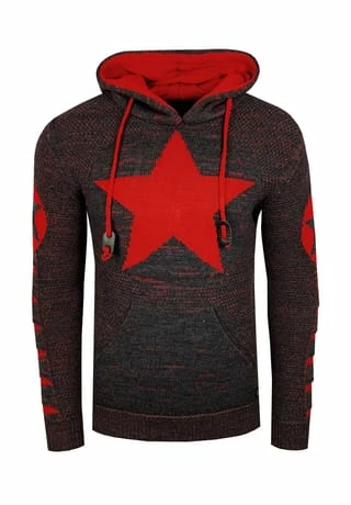 RUSTY NEAL Kapuzenpullover Mit Großem Stern-Design Anthrazit/ Rot 3 RUSTY NEAL Kapuzenpullover Mit Großem Stern-Design Anthrazit/ Rot