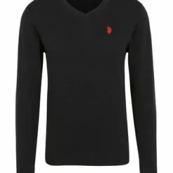 U.S. POLO ASSN. Strickpullover Pullover V-Ausschnitt Schwarz