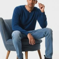 GALERIA Cashmere Pullover, V-Ausschnitt, Breite Rippabschlüsse, Für Herren 13 OCEANBLAU -Galeria Geschäft unnamed file 2442