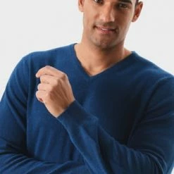 GALERIA Cashmere Pullover, V-Ausschnitt, Breite Rippabschlüsse, Für Herren 13 OCEANBLAU -Galeria Geschäft unnamed file 2443