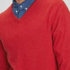 GALERIA Cashmere Pullover, V-Ausschnitt, Breite Rippabschlüsse, Für Herren 08 RED -Galeria Geschäft unnamed file 2448