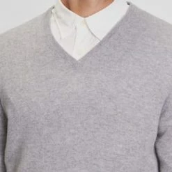 GALERIA Cashmere Pullover, V-Ausschnitt, Breite Rippabschlüsse, Für Herren 05 HELLGRAU MELANGE -Galeria Geschäft unnamed file 2459