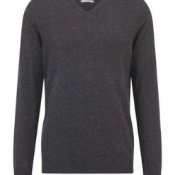 GALERIA Cashmere Pullover, V-Ausschnitt, Breite Rippabschlüsse, Für Herren 01 ANTHRAZIT MELANGE