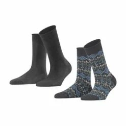 ESPRIT Socken, 2er-Pack, Streifen, Für Damen 3081 ANTHRA.MEL