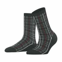 ESPRIT Kurzsocken, Geripptes Bündchen, Kariert, Für Damen 3085 ANTHRAZIT